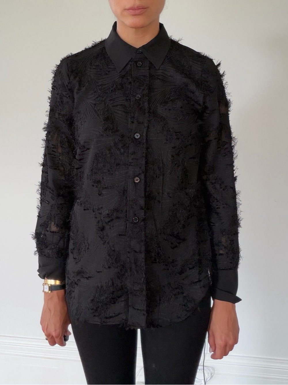 H&M Textured Black Button-Up Shirt